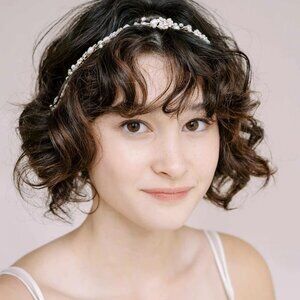 Twigs & Honey Elegant Bridal Pearl and Gold Floral Headband